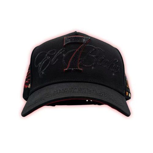 Gorro El 7 negro con strass y detalles rojos