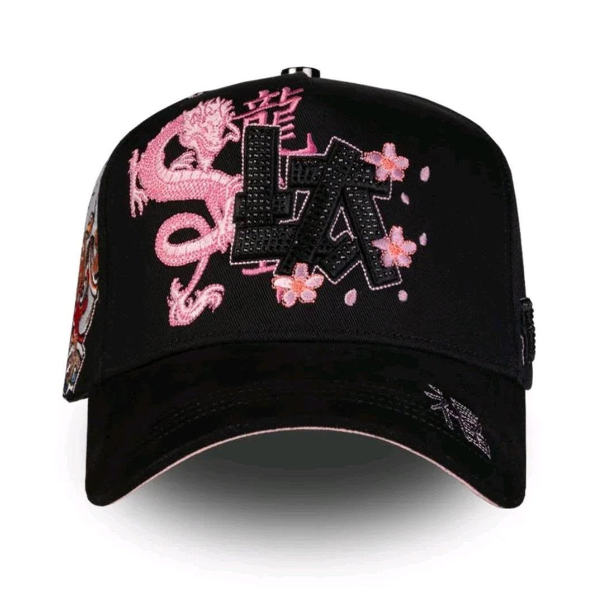 Gorro LA Dragon negro con dragón rosado